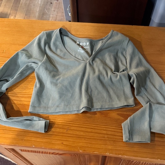 Poof! Women's Ribbed V-Neck Crop Top - Gray - Picture 1 of 2